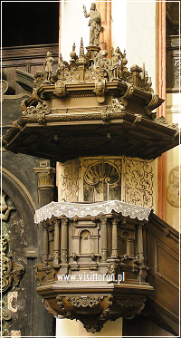 Mannerist pulpit (early 17th century) is overlaid with rich carvings and belongs to the most precious piece of art in the church