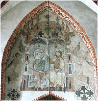 Gothic polychrome murals featuring the Annunciation and Coronation, 1350-1360